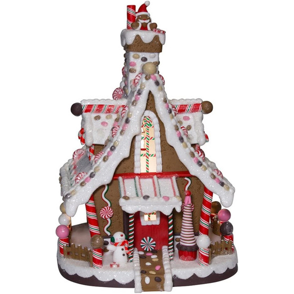 Kurt Adler Lighted Claydough Tabletop Holiday Décor, Christmas Gingerbread House, 12"