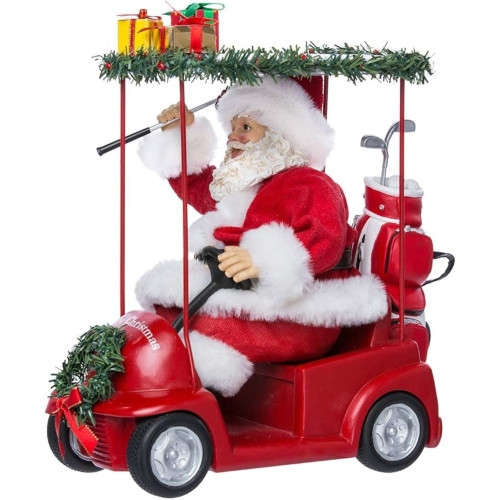 Kurt Adler Fabriche Tabletop Christmas Figurine, Santa Driving Golf Cart, 11.25"