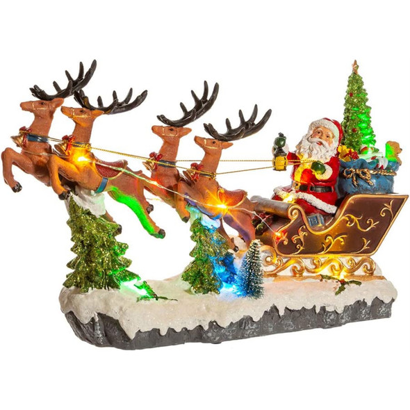 Kurt S. Adler 8.7-Inch Battery-Operated LED Musical Santa and Sleigh Table Piece