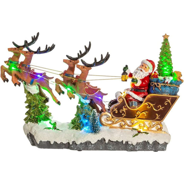 Kurt Adler Christmas Figurine, LED Musical Santa & Sleigh, 8.7in