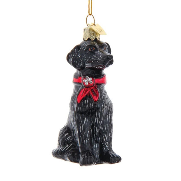 Kurt Adler Noble Gems Glass Ornament for Christmas Tree, Black Lab Retriever