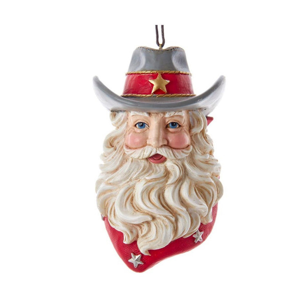 Kurt Adler Hanging Ornament for Christmas Tree, Western Santa Head