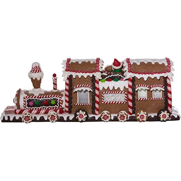 Kurt Adler Christmas Figurine, LED Gingerbread Train with Timer, 19.5in