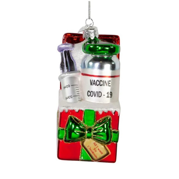 Kurt Adler Noble Gems Glass Ornament for Christmas Tree, COVID-19 Vaccine Gift Box