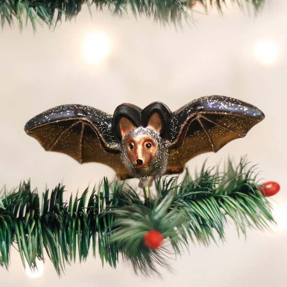 Old World Christmas Halloween Decorations Glass Blown Clip-on Bat Christmas Tree Ornament
