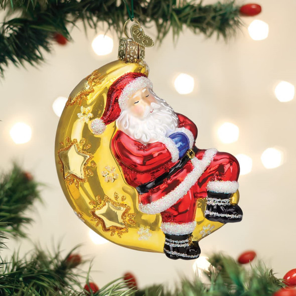 Old World Christmas Glass Blown Christmas Ornament, Moonlight Santa (With OWC Gift Box)