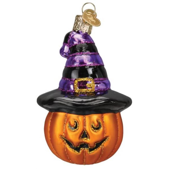 Old World Christmas Glass Blown Ornament, Witch Pumpkin (With OWC Gift Box)