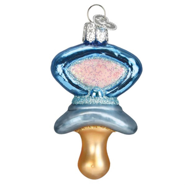 Old World Christmas Glass Blown Ornament For Tree, Blue Pacifier (With OWC Gift Box)