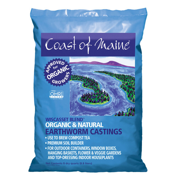 Coast of Maine OMRI Listed Wiscasset Blend Earthworm Castings Compost Potting Soil Blend for Container Gardens and Flower Pots, 8 Quart