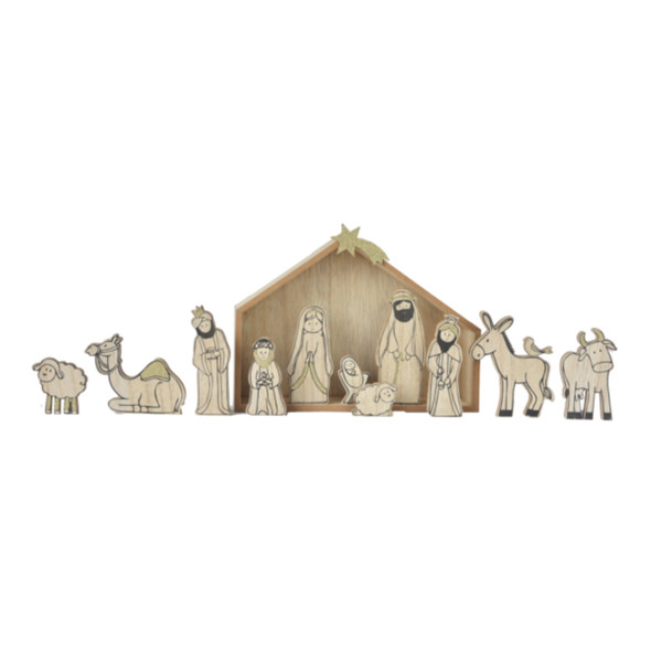 Ganz Midwest Wood Grain Christmas 12-Piece Christmas Nativity Set