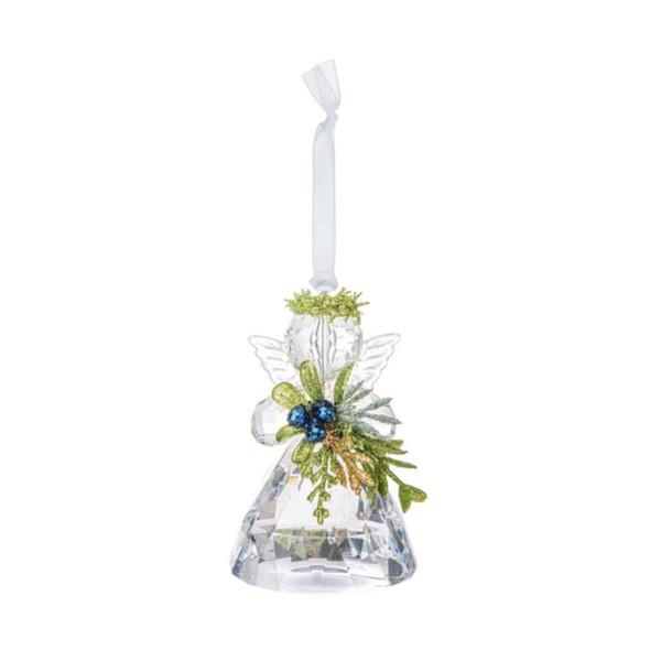 Ganz Kissing Krystals Christmas Mistletoe Angel Ornament, Sapphire Berries, 3.5"