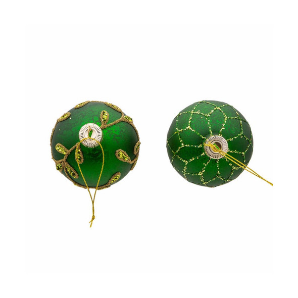 Kurt Adler Glass Ball Ornaments, Embellish, Green and Gold, (Pack of 6)
