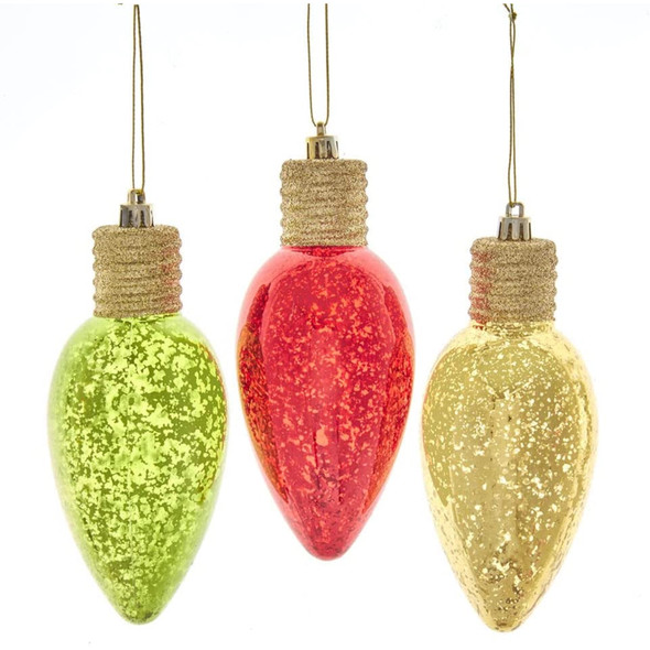 Kurt S. Adler Red, Yellow and Green Light Bulb, 3 Piece Set Ornament, 6.25-Inches, Multi-Colored