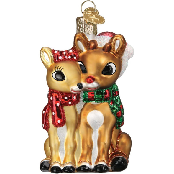 Old World Christmas Glass Blown Ornament for Christmas Tree, Rudolph And Clarice