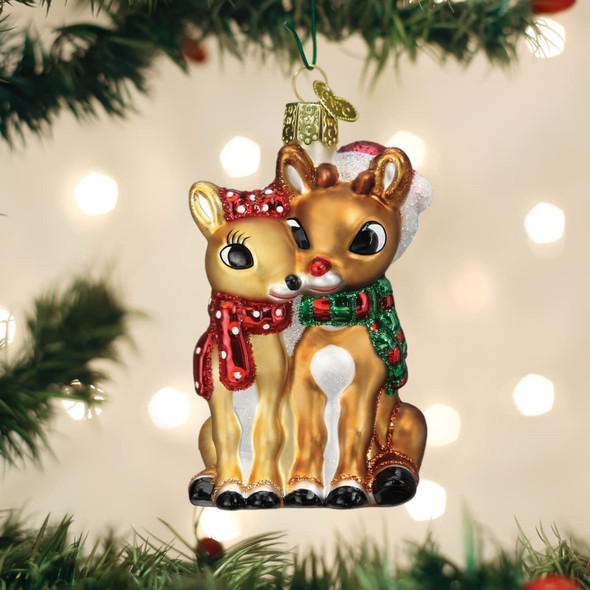 Old World Christmas Glass Blown Ornament for Christmas Tree, Rudolph And Clarice