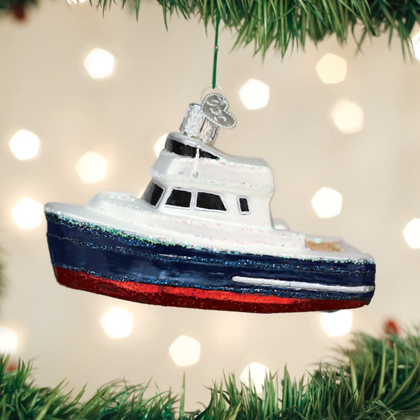 Old World Christmas Glass Blown Ornament, Charter Boat (With OWC Gift Box)