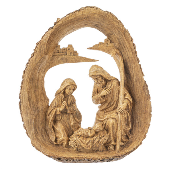 Ganz Polyresin Log Standing Christmas Decoration, Nativity Scene