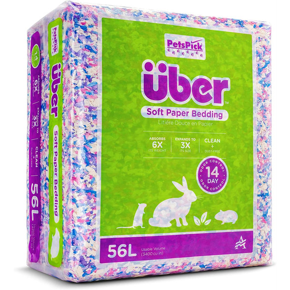 PetsPick Uber Soft Paper Pet Bedding for Small Animals, Confetti Multicolored, 56 L