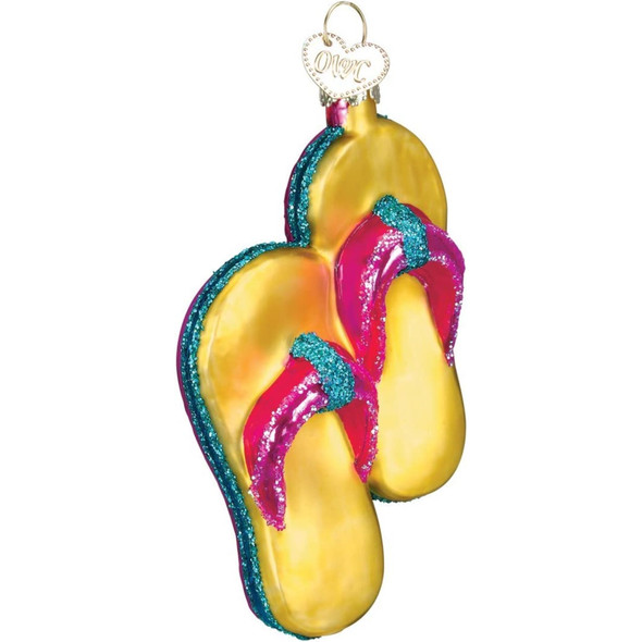 Old World Christmas Glass Blown Ornament for Christmas Tree, Yellow Flip Flops