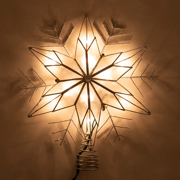 Kurt Adler 10-Light Silver Wire Capiz Treetop, Snowflake, 10"