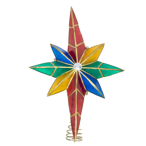 Kurt Adler 10-Light Capiz Treetop, Multicolor Bethlehem Star w/ Gem Center, 12"