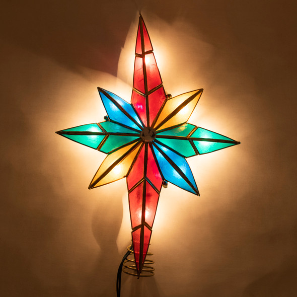 Kurt Adler 10-Light Capiz Treetop, Multicolor Bethlehem Star w/ Gem Center, 12"
