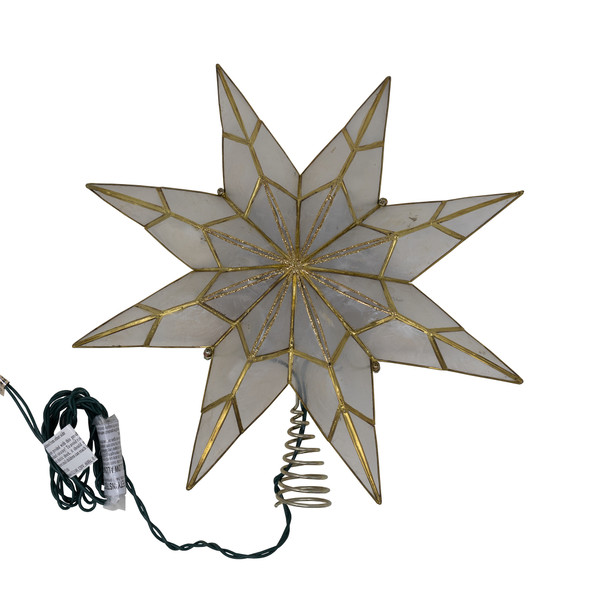 Kurt Adler Indoor 8-Point Capiz Star Treetop—10 Incandescent Lights, Gold, 14"
