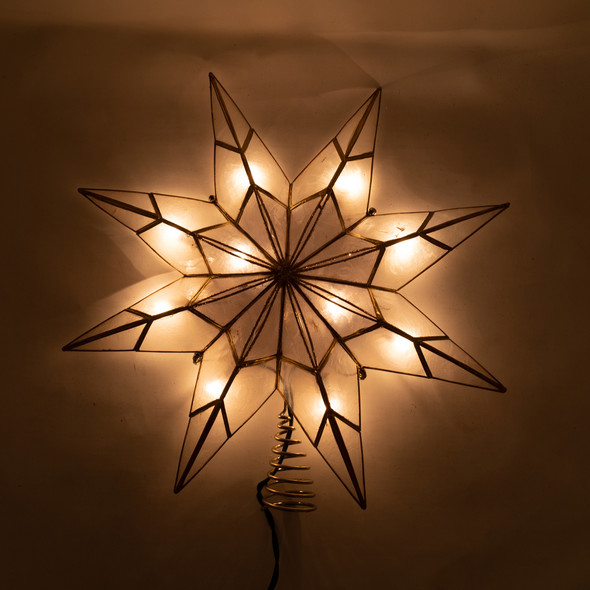 Kurt Adler Indoor 8-Point Capiz Star Treetop—10 Incandescent Lights, Gold, 14"