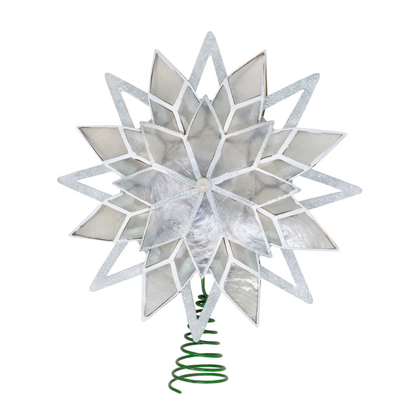 Kurt Adler 10-Light Capiz Treetop, White Glittered Star, 9.5"
