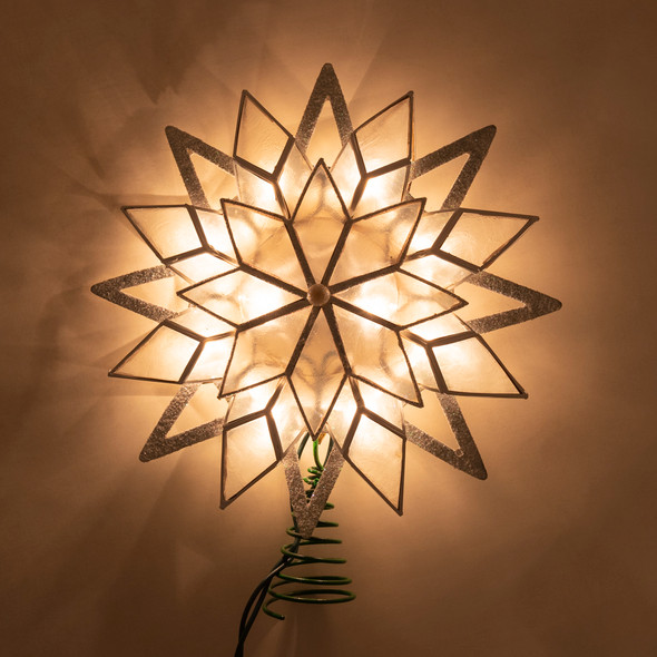 Kurt Adler 10-Light Capiz Treetop, White Glittered Star, 9.5"