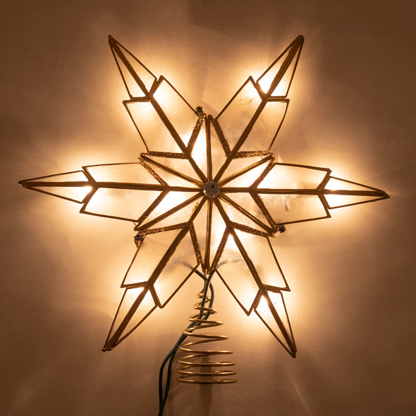 Kurt Adler 10-Light Capiz Treetop, Gold Star, 9"
