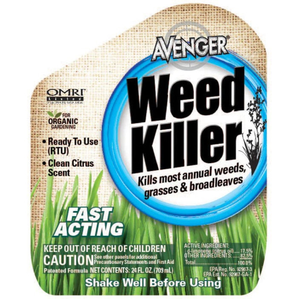 Avenger Organics Fact Acting Weed Killer RTU Spray Bottle, Citrus Scent, 24 oz