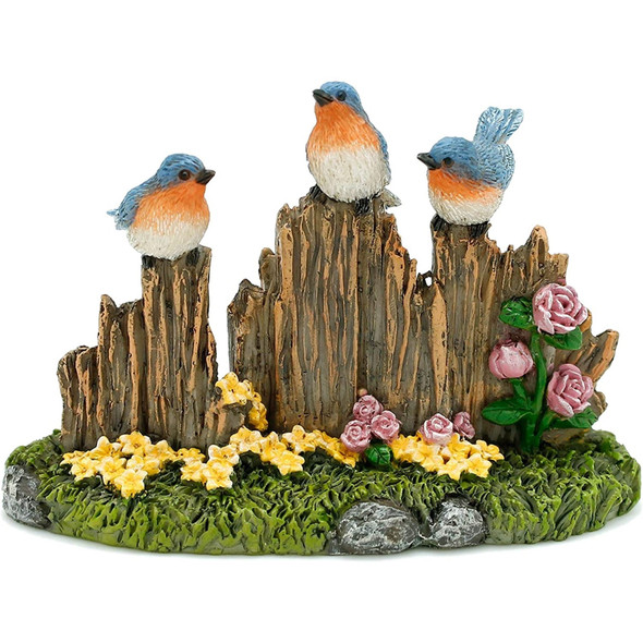 Marshall Home & Garden Fairy Garden Woodland Knoll, Bluebirds Chatting on Fence