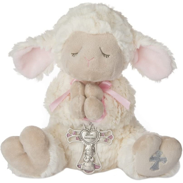 Ganz Serenity Lamb Stuffed Toy with Crib Cross for Christening or Baptism, Pink