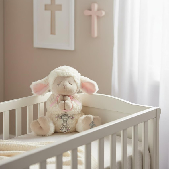 Ganz Serenity Lamb Stuffed Toy with Crib Cross for Christening or Baptism, Pink