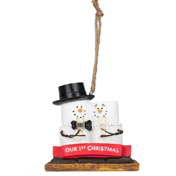 Ganz Resin Ornament for Christmas Tree, S’mores Snowman Couple 1st Christmas
