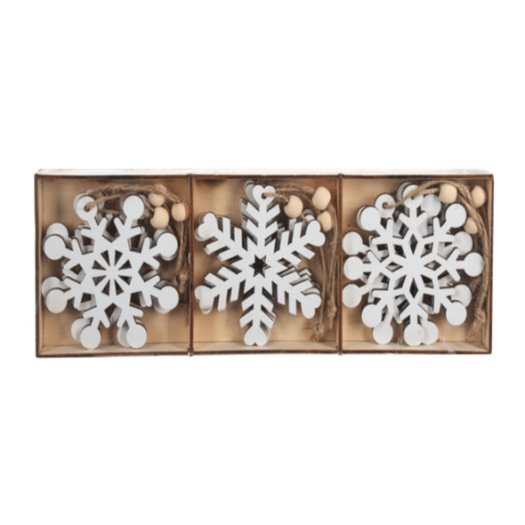 Ganz Natural Wooden Ornament for Christmas Tree, Snowflake, White (Pack of 9)