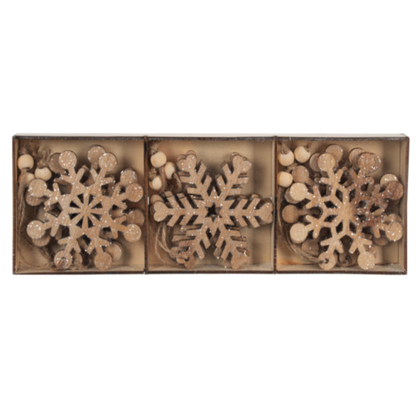 Ganz Natural Wooden Ornament for Christmas Tree, Snowflake (Pack of 9)