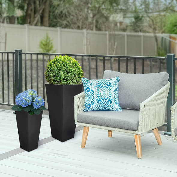 Tusco Products Cosmopolitan Tall Square Plastic Indoor/Outdoor Planter