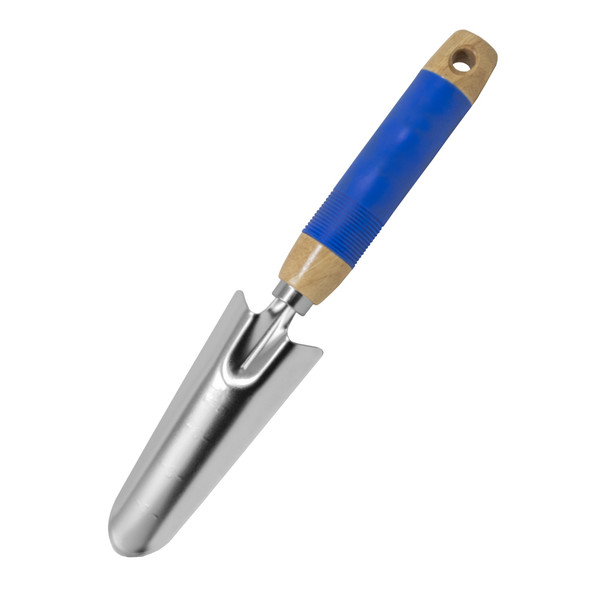 Gardener Select Steel Transplanter Tool with Blue Rubber Handle, 10"