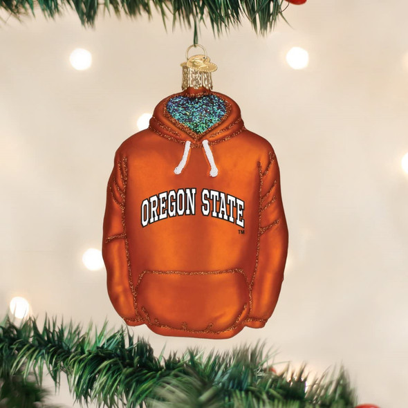 Old World Christmas Glass Blown Ornament for Tree, Oregon State Hoodie (With OWC Gift Box)