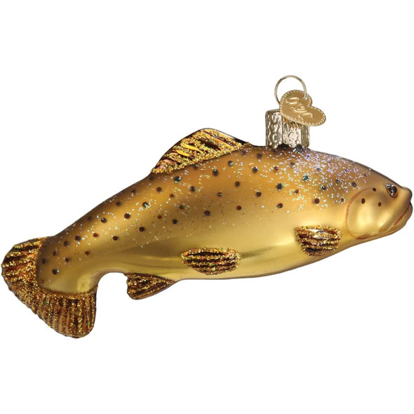 Old World Christmas Glass Blown Holiday Ornament For Tree, Brown Trout (With OWC Gift Box)