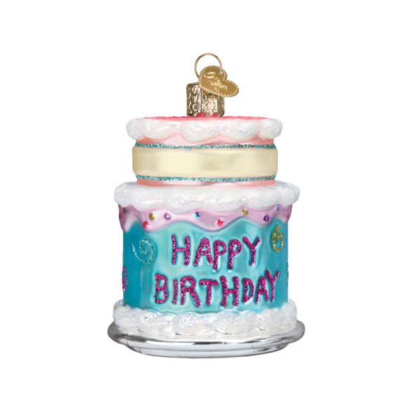 Old World Christmas Glass Blown Ornament for Christmas Tree, Happy Birthday Cake
