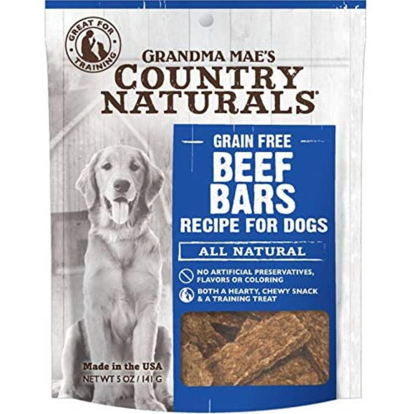 Grandma Mae's Country Naturals Grain Free Beef Bars Chewy Dog Treats, 5 Ounces
