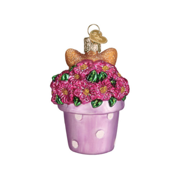 Old World Christmas Glass Blown Ornament for Christmas Tree, Kitten in Flower Pot