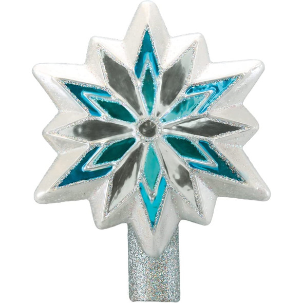 Old World Christmas Glass Blown Snowflake Tree Topper Blue, 7"