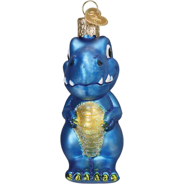 Old World Christmas Glass Blown A-Roarable Tyrannosaurus Ornament Blue, 3.5"