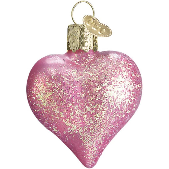 Old World Christmas Glass Blown Ornament for Christmas Tree, Heart Pink