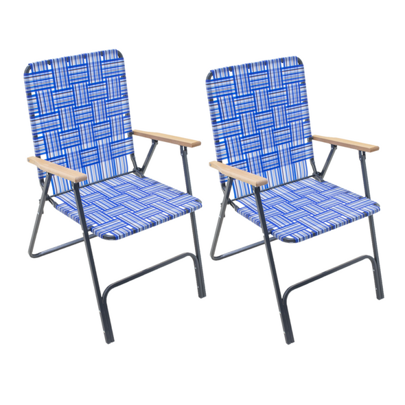 Garden Elements Steel Frame Outdoor Folding Patio/Camping Chair with Woven Seat & Wooden Arm Rests (Pack of 2)