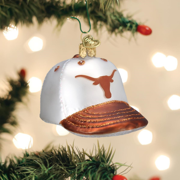 Old World Christmas Glass Ornament for Christmas Tree, Texas Baseball Cap (With OWC Gift Box)